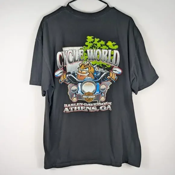 Harley-Davidson XL T-Shirt Mens Black Cycle World Athens GA Front Back Biker - Picture 2 of 4
